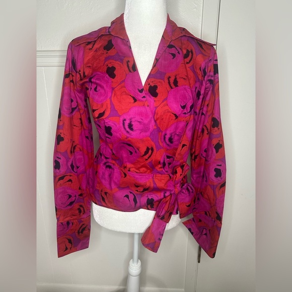 Finley Pink Long Sleeve Wrap Blouse with Tie Front size S - Picture 1 of 9